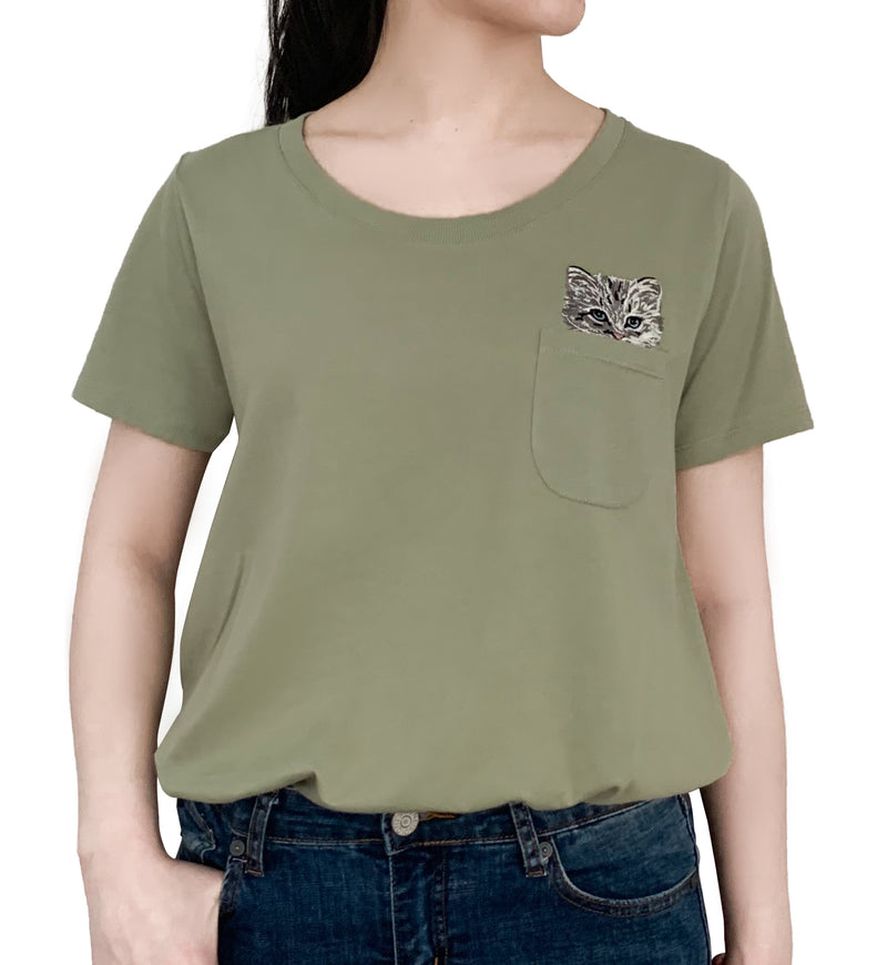 Glendale Cat Pocket Tee - Green