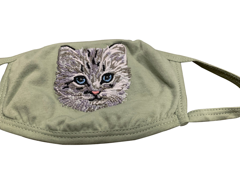 Katous Mask Embroidery Cat with lining - Green